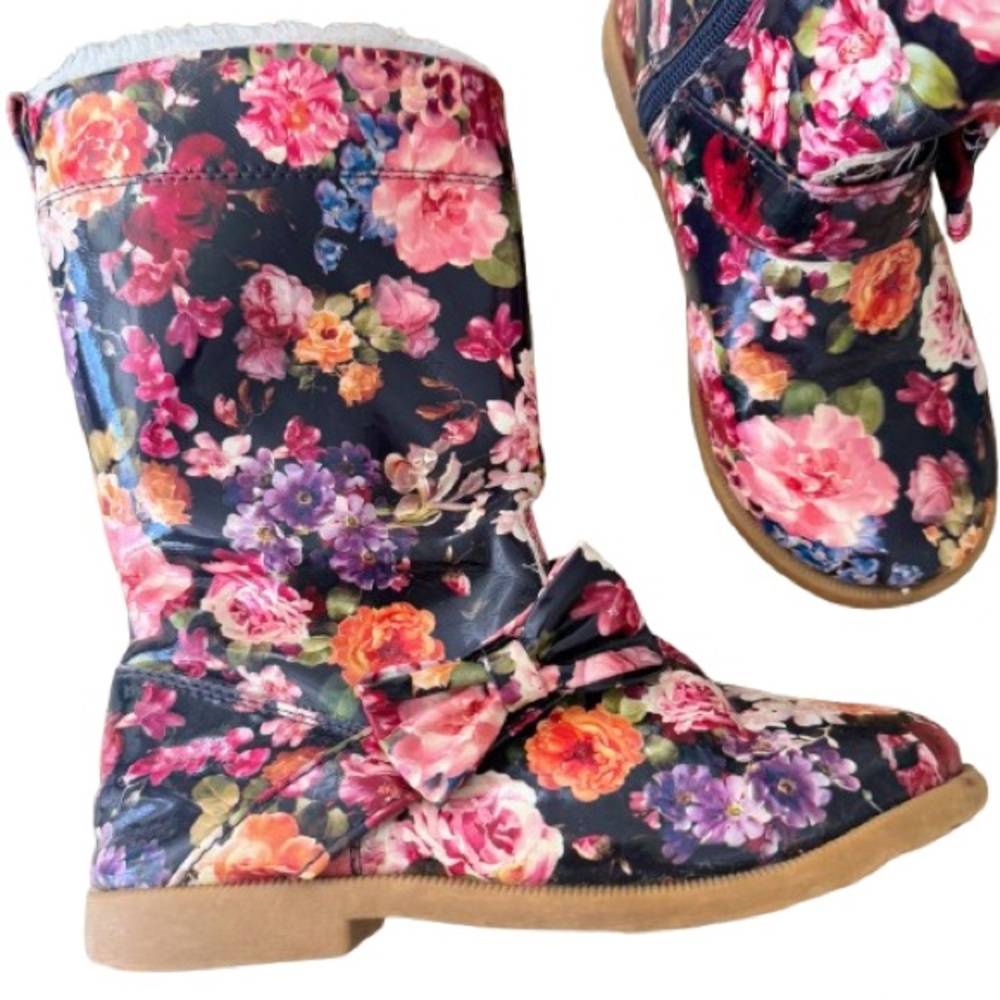 Blue and Pink Floral Boots with Soft Fabric